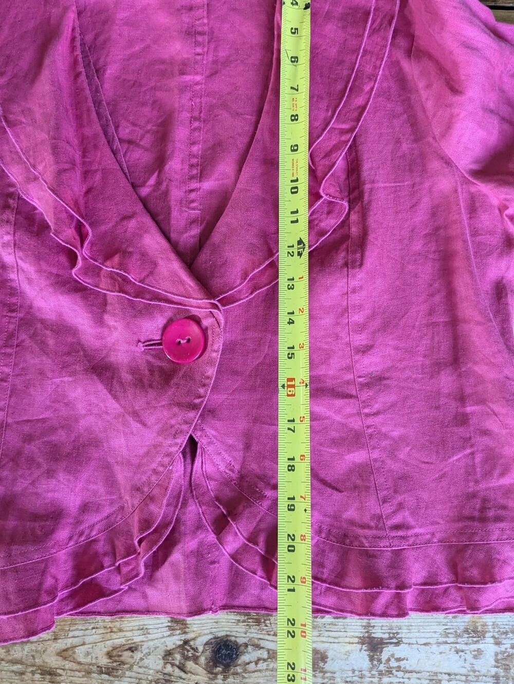 100% Linen Ruffle Blazer Laura Petites Raspberry Pink 14P - Picture 9 of 11
